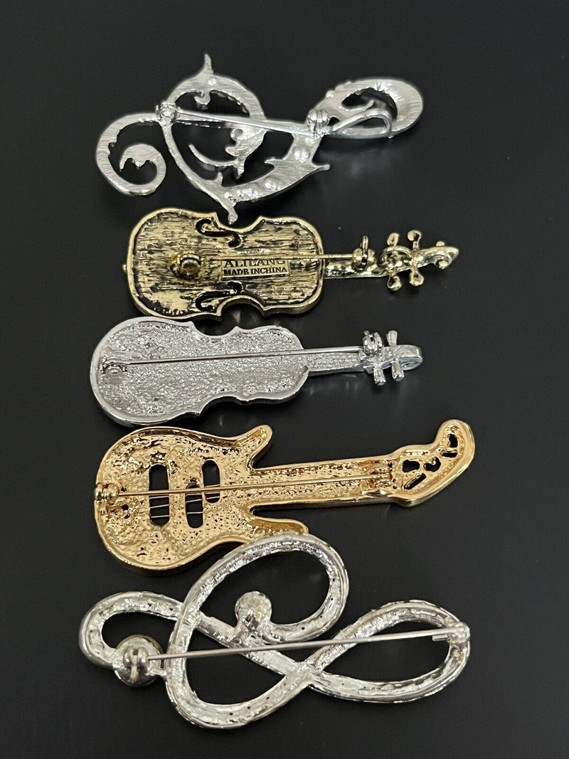 Vintage to now Mixed Musical Instruments Brooches Jewelry Lot Of 5pcs