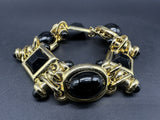 Vintage Chunky Gold Tone Bracelet With Black Stones Costume Jewelry 8”