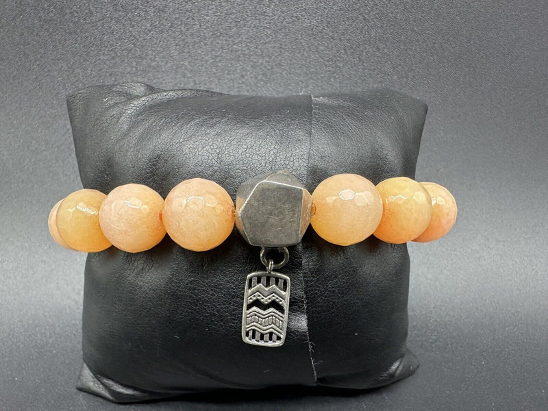 Silpada Peach Quartzite Sterling Silver Stretch Bead Bracelet  42Gs 7"