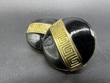 Vintage Givenchy Logo Black Enamel Clip On Earrings Round Striped Goldtone