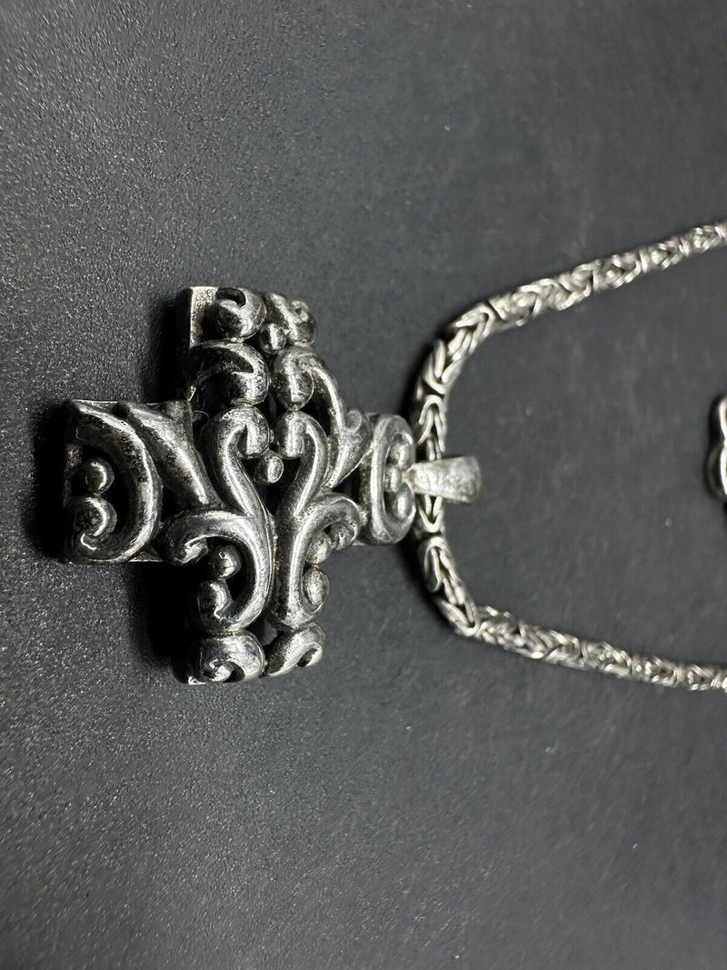 Byzantine STERLING SILVER 925 THAILAND CROSS SCROLL PENDANT NECKLACE 18”~34g