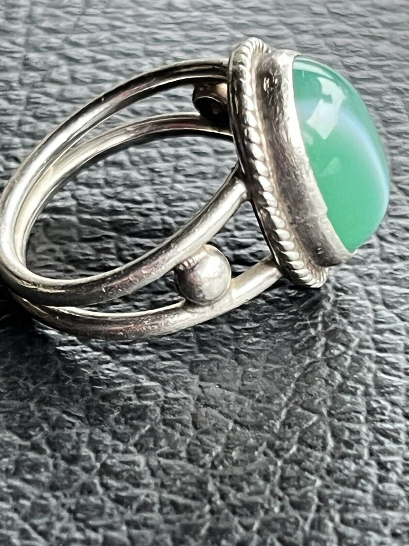 Green Agate Banded Sterling Silver rings size 5.75