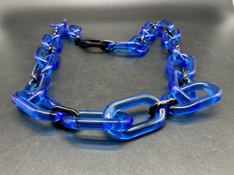 Blue And Black/Translucent Cable Link Acrylic Chain Link Necklace 18”