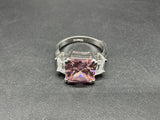 925 Silver Vintage Pink & White Cubic Zirconia Band Ring Sz 7.5