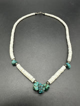 NATIVE AMERICAN VINTAGE SANTO DOMINGO TURQUOISE STERLING SILVER NECKLACE  19”