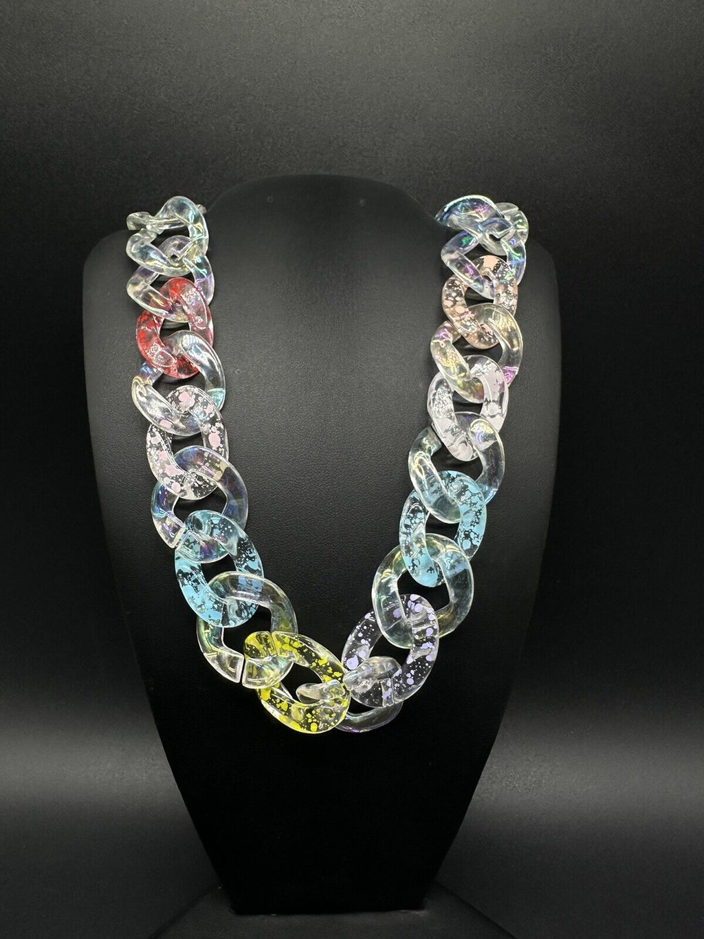Multi Color Clear Translucent Chunky Cuban Link Necklace 18”