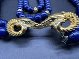 KJL Kenneth Jay Lane for Avon Ram Necklace Navy Blue Beads 30"