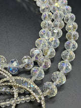 VTG Crystal Necklace Clear Aurora Borealis Statement Rhinestone Multi Strand 20"