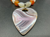 Vintage Carved Carnelian Agate Pendant Statement Necklace 18”