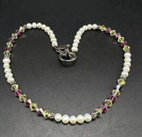 Sterling Silver 925 Genuine Pearl Crystal Choker Necklace 16”