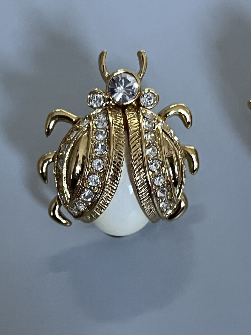 Kate Spade Ladybug Large Gold Filled Stud Earrings Cubic Zirconia NWT 1”