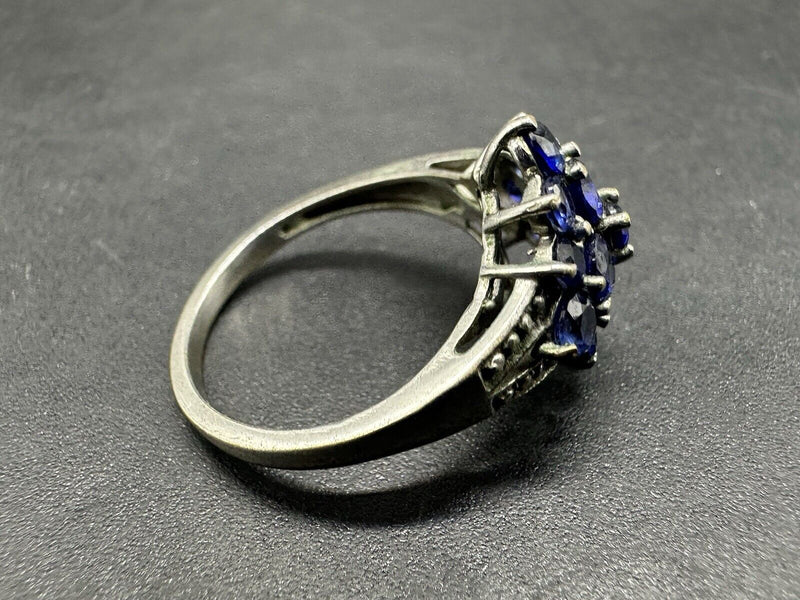 Sterling Silver Blue Sapphire? Cluster Ring Size 7.5 Signed 925