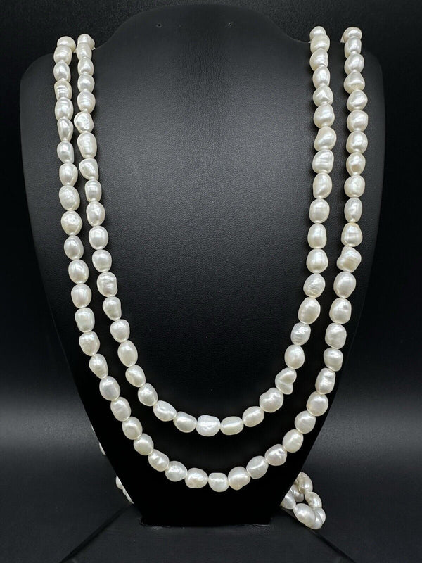 Endless Strand White Genuine Freshwater Pearl Necklace 116” Extra Long