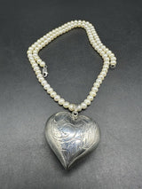 Sterling Silver Genuine Freshwater Pearl Necklace 3D Heart 18” Sterling Pendant