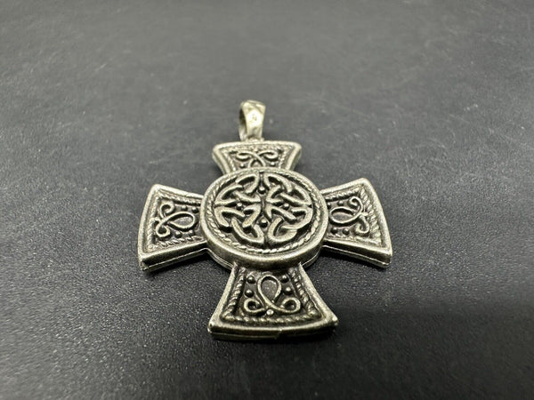 3D CELTIC CROSS IRISH KNOT VIKING Silver Tone Pendant