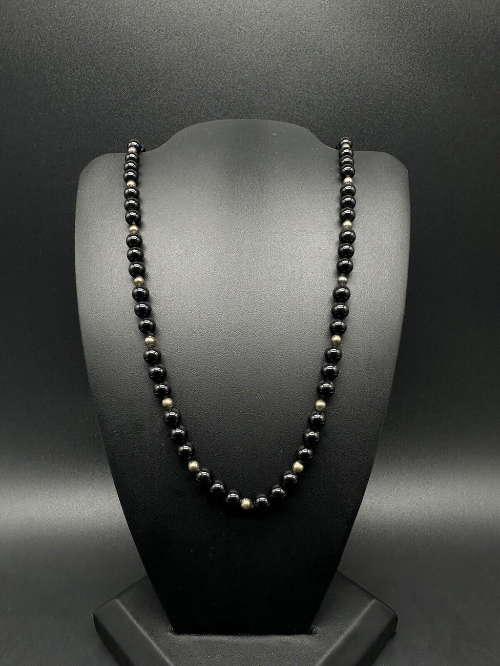 Sterling Silver Onyx Bead Necklace Knotted Vintage 20”