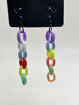 Fun Acrylic Bright Crazy Mix Link Chain Dangle Earrings 3.5”