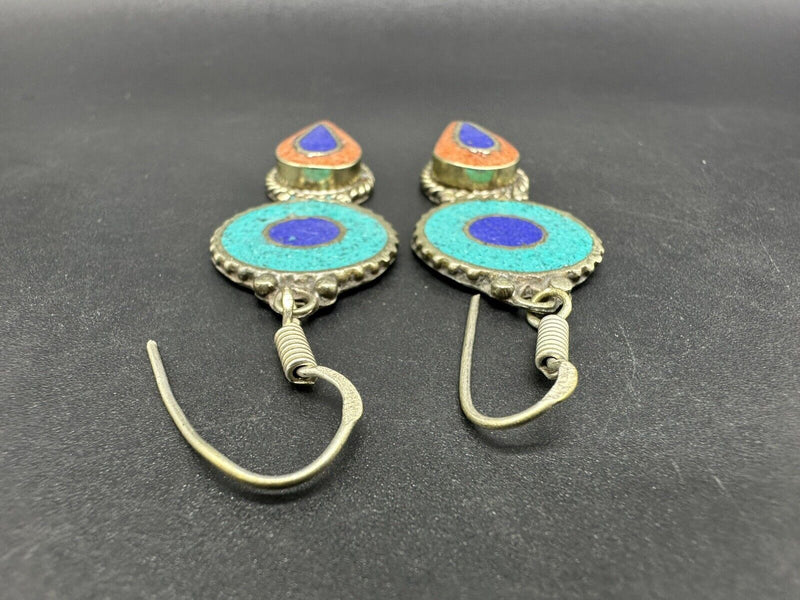 Tibetain Turquoise Coral Lapis lazuli Jewelry Nepali Earrings