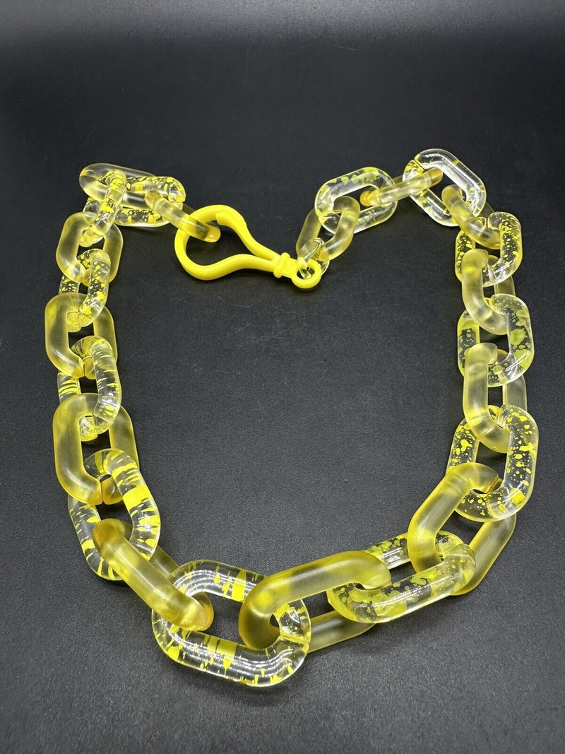 Yellow Translucent Cable Link Frosted Acrylic Chain Link Necklace 20”