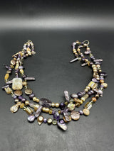 Vintage 3 Strand Abalone Pearl Stone Sterling Silver Necklace 17”