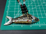 Unique Cloisonné  Enamel Fish Stone Necklace Artisan 18”