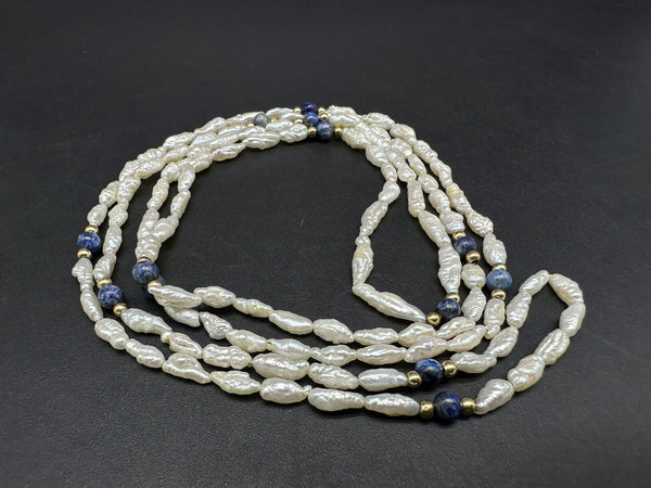 Vintage RicePearl Lapis Lazuli Necklace 34”