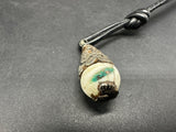 Sterling Silver Conch Shell / Stone Inlay Pendant W/ Leather Necklace 24”