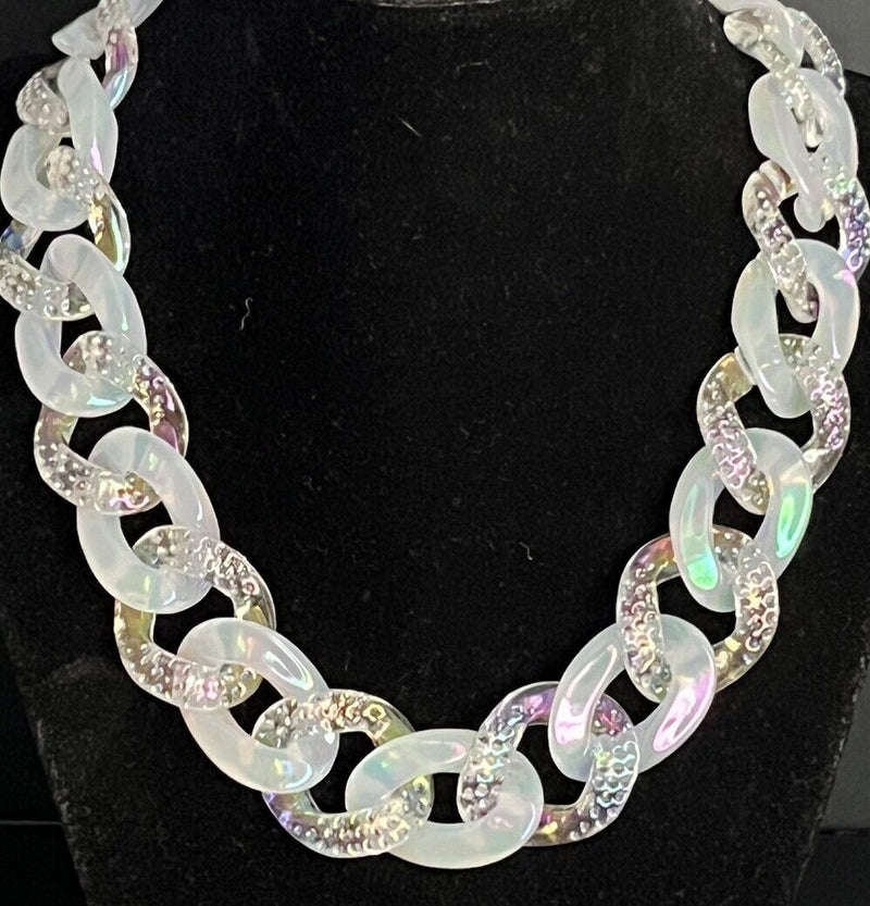 Curb Link Acrylic Translucent Chain Statement Necklace 17”~ 24mm Thick~