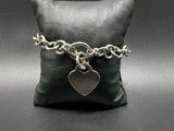 Sterling Silver Charm Chain Bracelet W/ Heart Pendant (28Gs) 8”