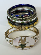 Vintage Cloisonne Enamel Floral Bangle Hinged Bracelet Lot Of 8