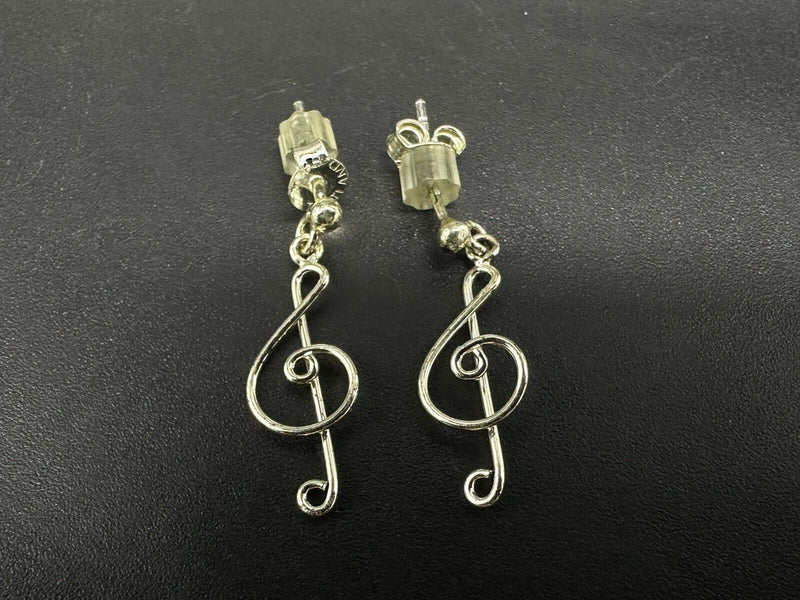 Silverworks Sterling Silver Music Treble Clef Note Dangle Earrings