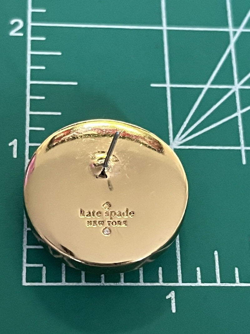 Kate Spade Set Sail Button Earrings  Fabric Checked Gold Tone Blue