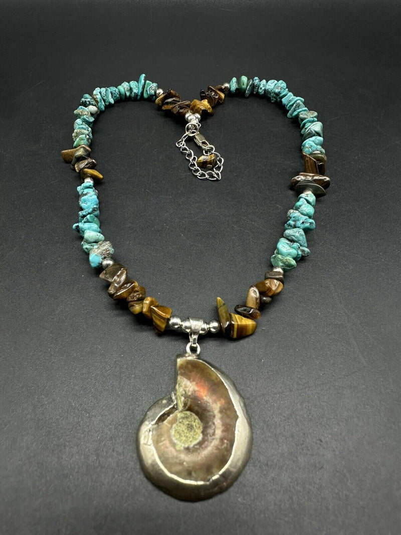 Turquoise Necklace natural shell pendant 20” 43Gs