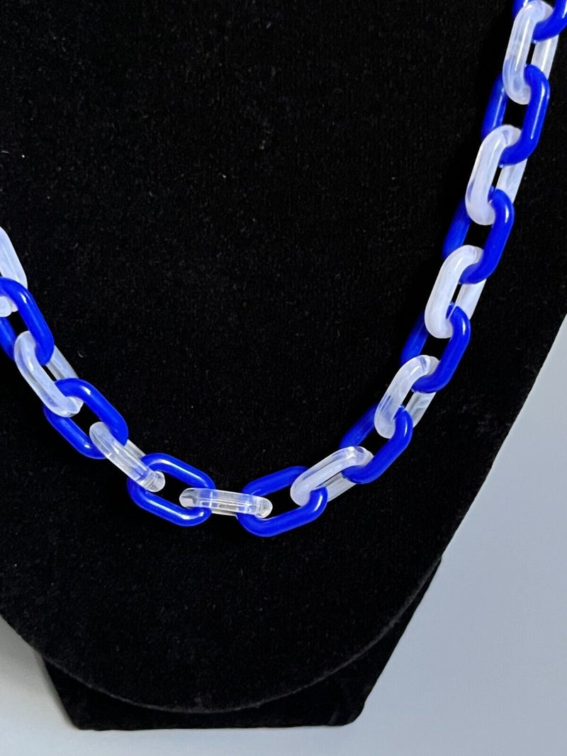 Blue Clear Transparent Unisex Acrylic Cable Chain Link Necklace 18” Long 9mm