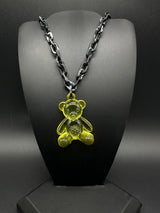 Acrylic Cable Link Chain Crystal Yellow Bear Pendant Necklace 17” Long Black