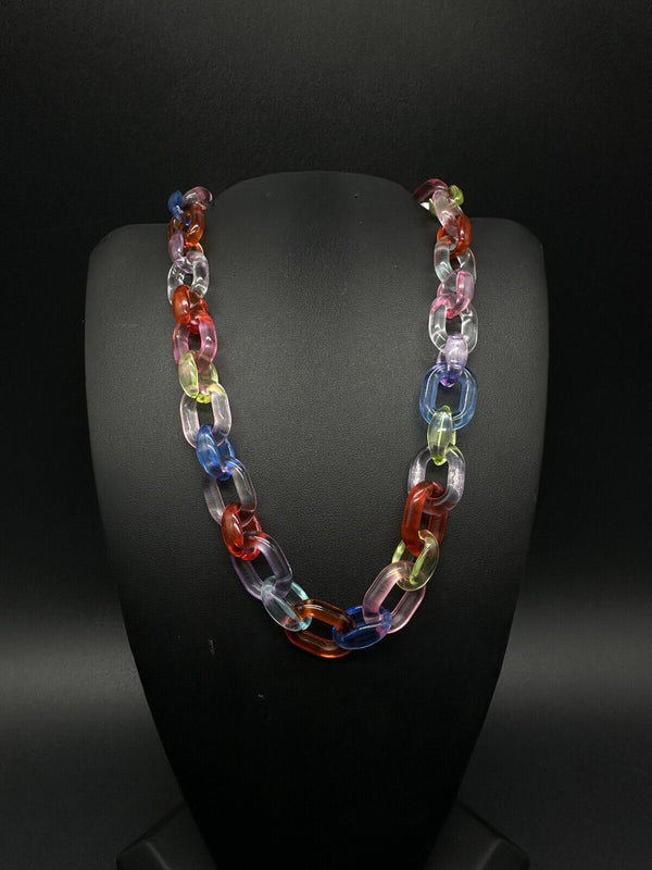 Acrylic Cable Link Necklace Rainbow Clear 18”