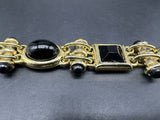 Vintage Chunky Gold Tone Bracelet With Black Stones Costume Jewelry 8”