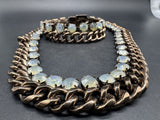 Chico's Copper Tone S Link Chain Iridescent Rhinestone Necklace 23" & Bracelet