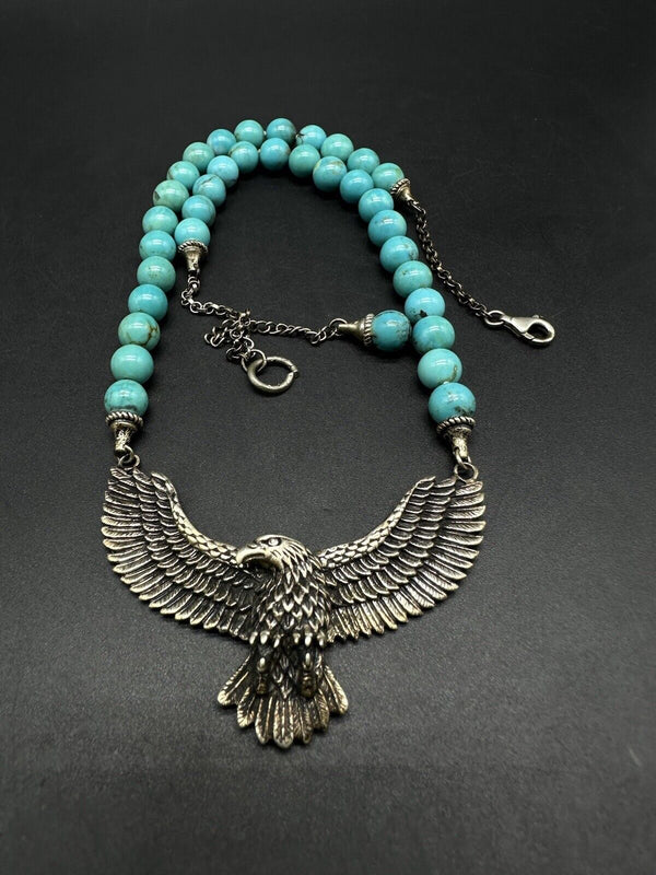 Turquoise BBJ 925 Solid American Eagle Sterling Silver Necklace 21”