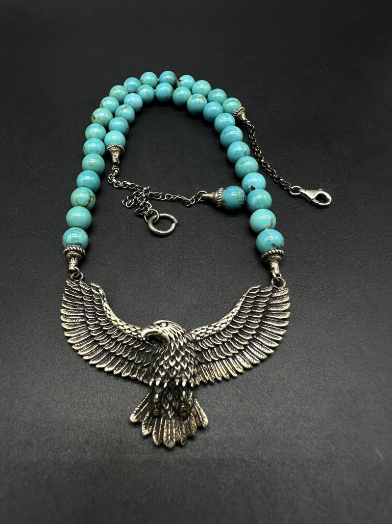 Turquoise BBJ 925 Solid American Eagle Sterling Silver Necklace 21”