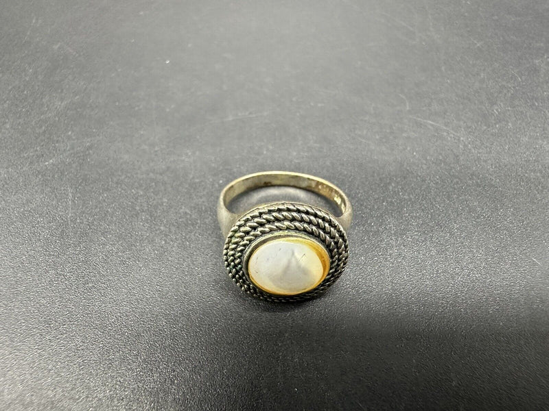 Vintage Sterling Silver 925 Mother Of Pearl Ring Sz 8