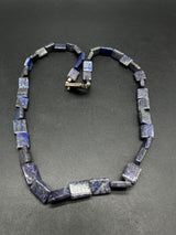 18” Natural Lapis Lazuli Flat Square Beads Sterling Clasp Necklace 30Gs