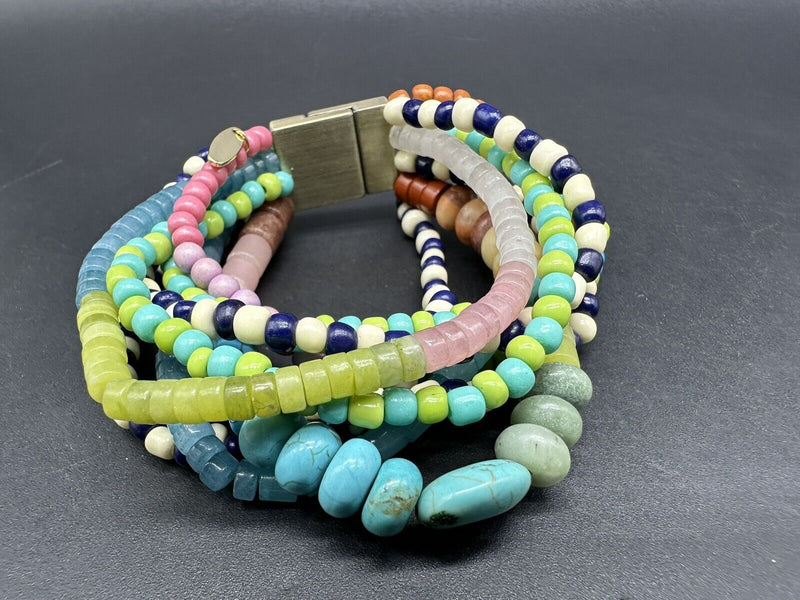 Serefina Multicolor Natural Stone And Glass Bead 8 Strand Bracelet 7”