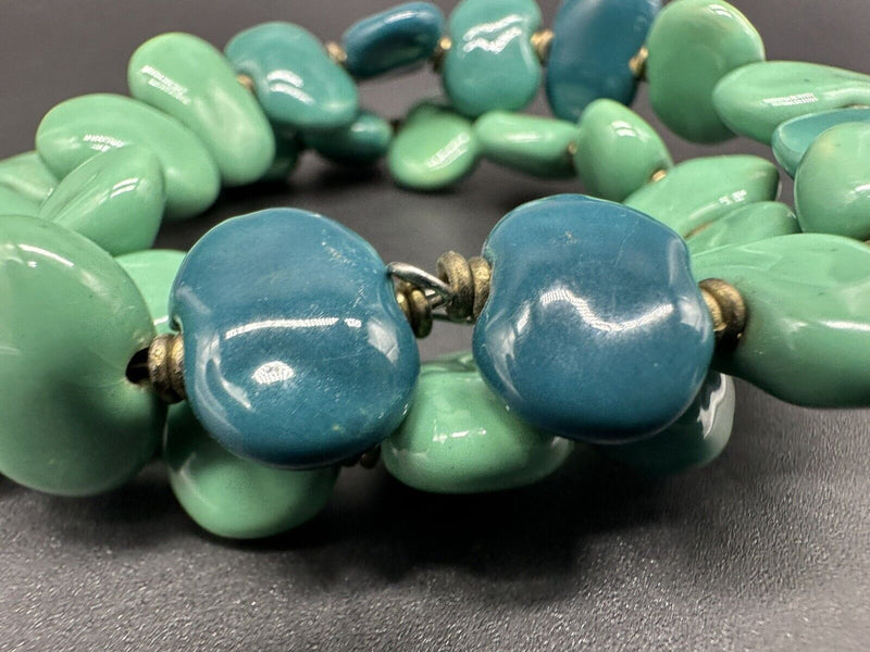 Flat Turquoise Wrap Bracelet- Turquoise Beaded Bracelet 7”