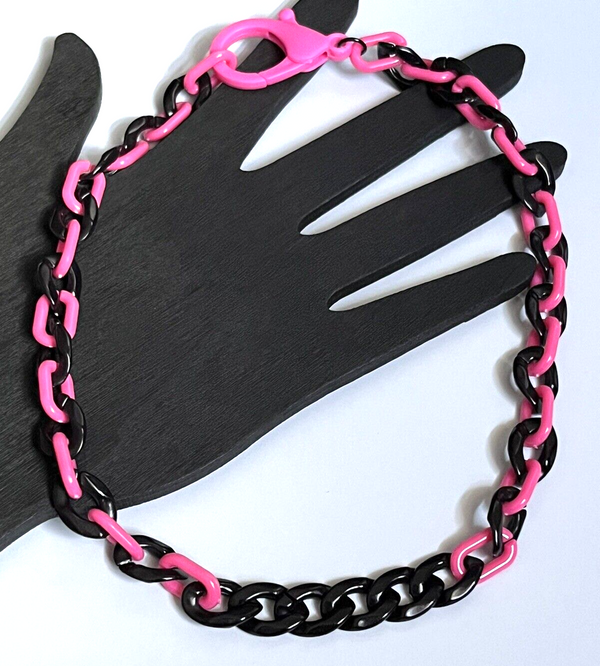 Pink Black Acrylic Resin Plastic Curb Statement Choker Cable Link Necklace 15”