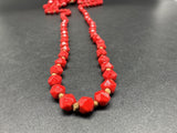 Vintage Red Glass Necklace Art Deco Faceted Beads 32” Long Single Strand Antique