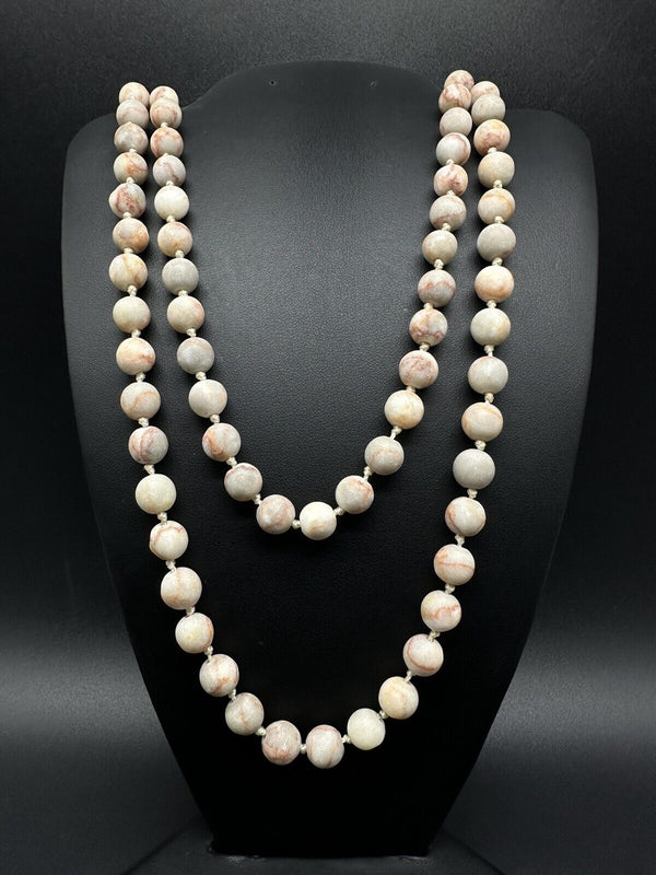 Jasper Stone Knotted Long Beaded Necklace 60”