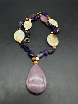 Amethyst Statement Gemstone Pendant Beaded Necklace 18”