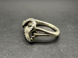 925 Sterling Silver White Topaz & Black Hematite Open Heart Band Ring Sz 6.75