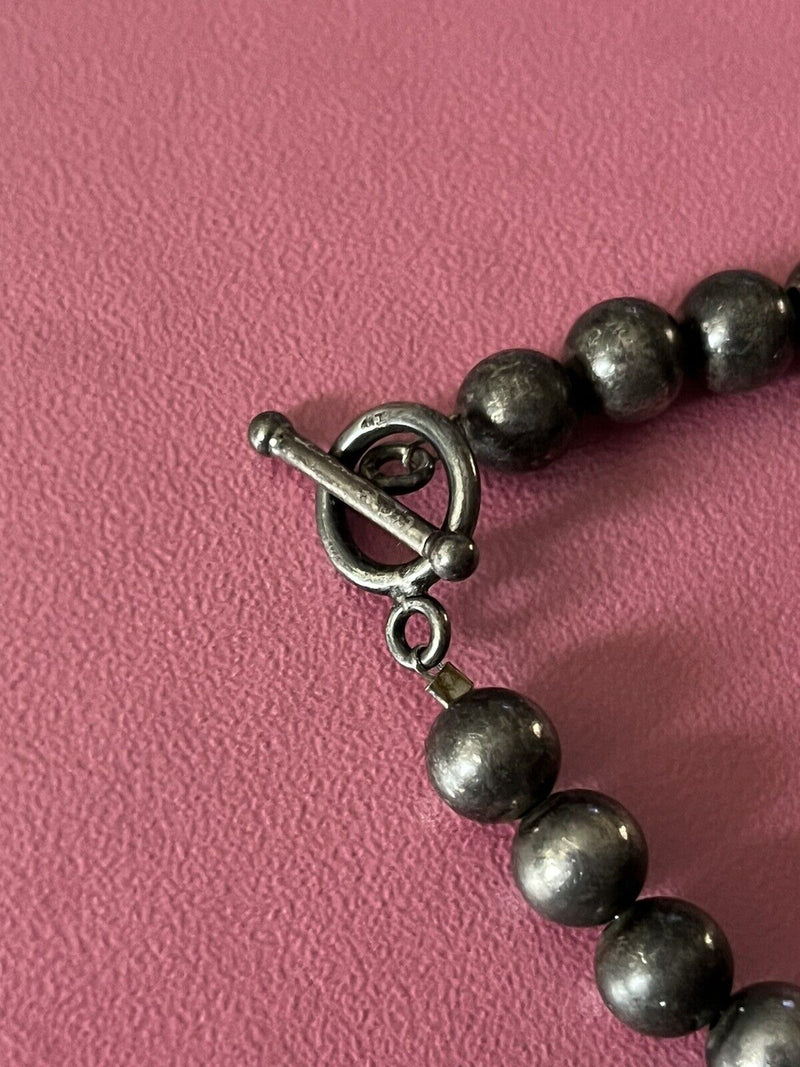 Sterling Silver Oxidized Ball Bead 8mm Bracelet 6.5” Long